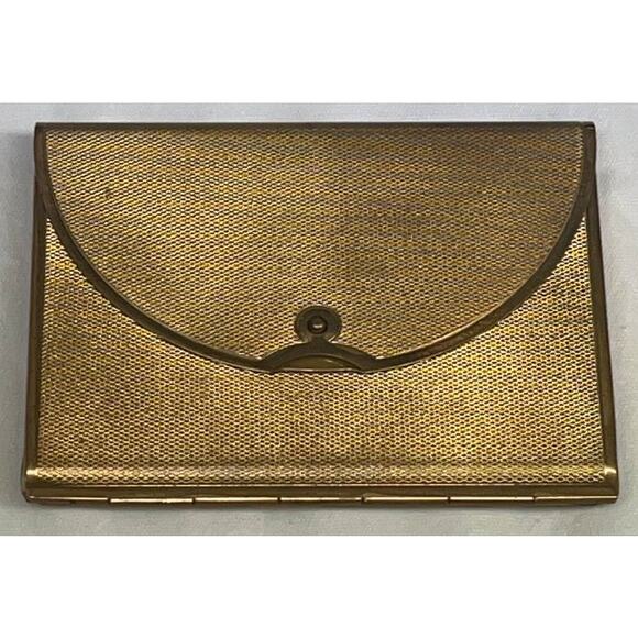 Vintage Coty Metal Compact Envelope Shape Trifold Makeup Case Brass Look - Picture 1 of 11